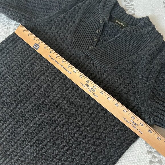 Eddie Bauer Gray Knit Long Sleeve Pullover Sweater 100% Cotton Winter Buttons - Picture 7 of 8